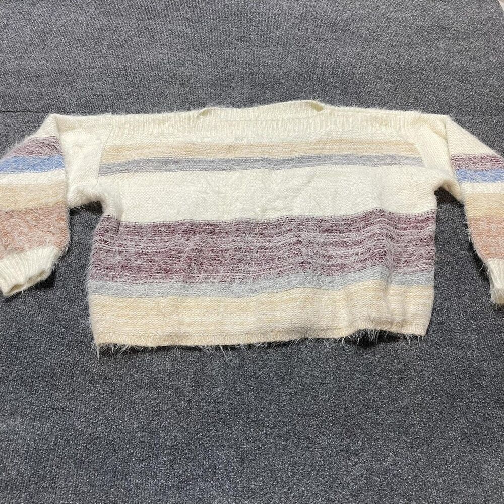 Gentle Fawn Sweater Womens Medium Cream Multicolor Striped Fuzzy Pullover